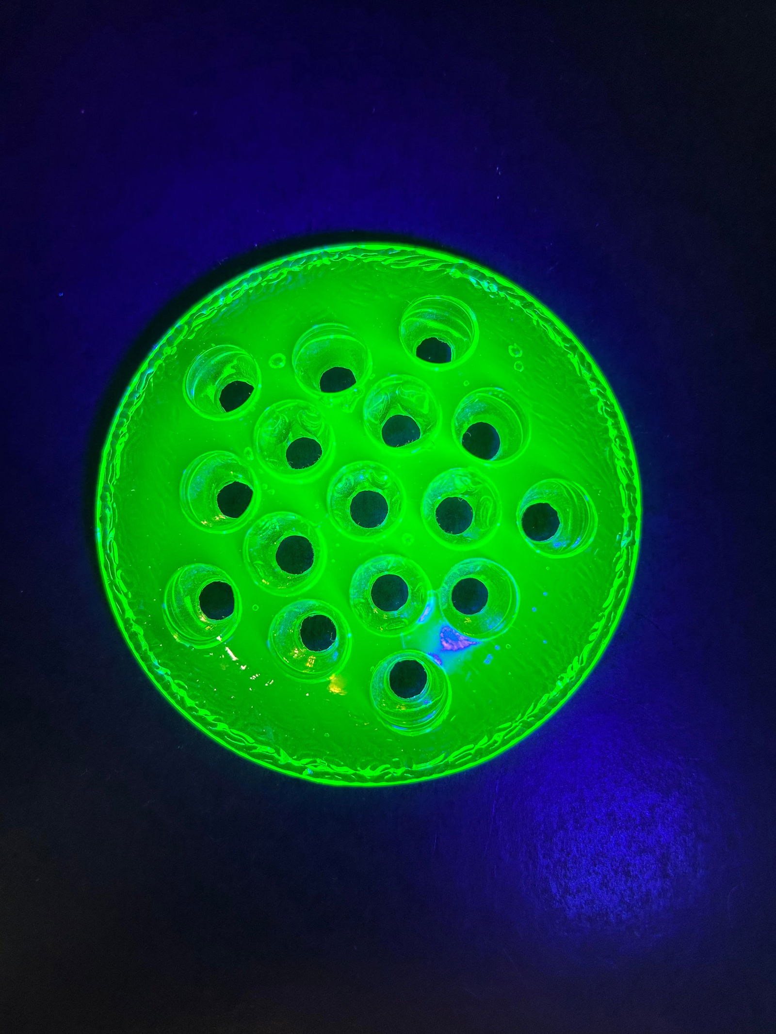 Beautiful Green Glass Flower Frog, Flower Holder/Sorter, Vase Insert, 4.5", Glow under UV Light (1 of 6)