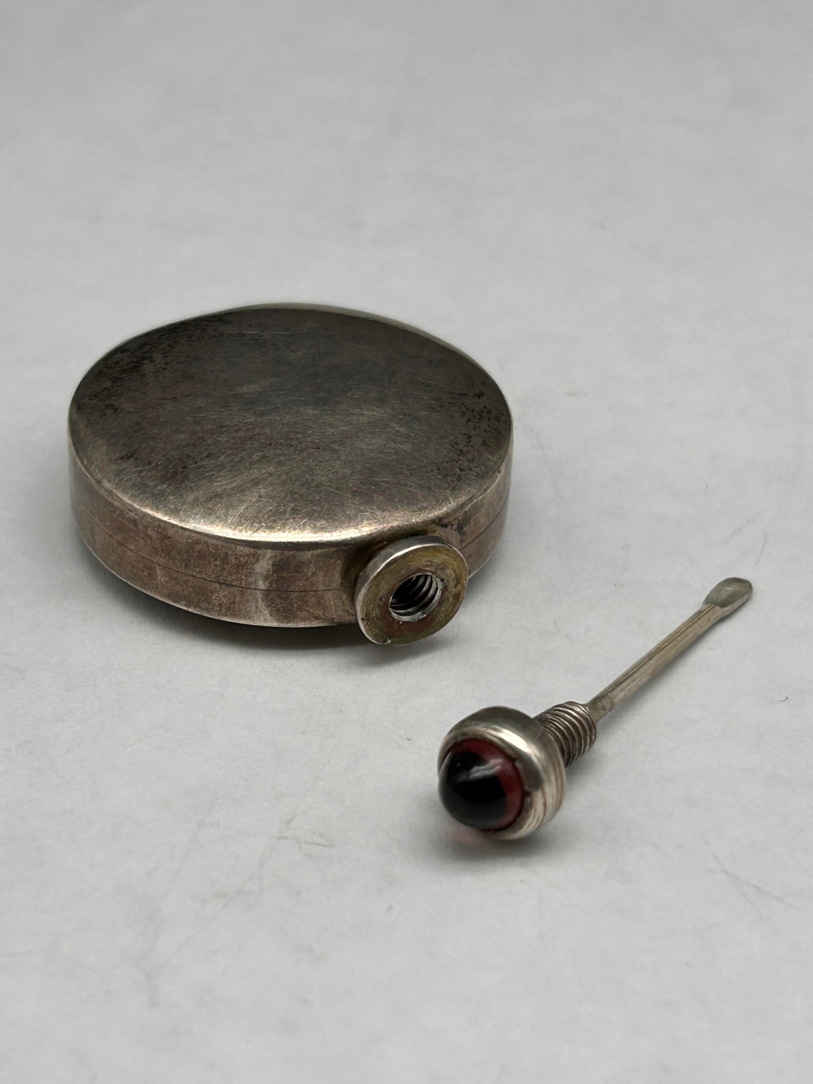 Mexico Sterling Silver Perfume or Snuff Bottle, Purple Polished Stone & Screw Cap, 1.5" (1 of 6)