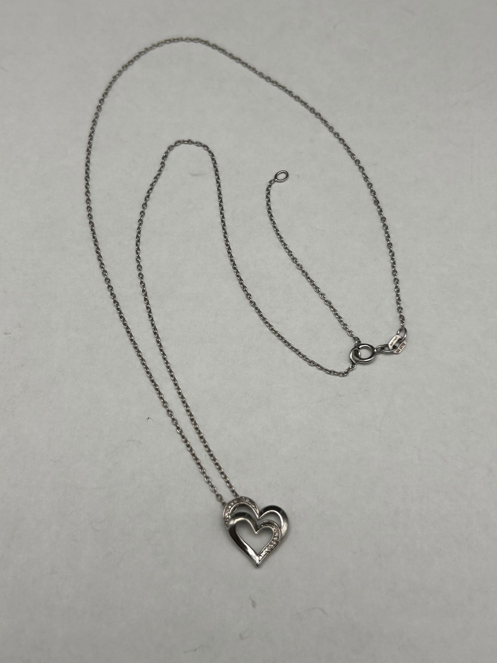 Double Heart Sterling Silver Pendant with Small Diamond Accents on Adjustable Sterling Chain, 16-18" (1 of 4)