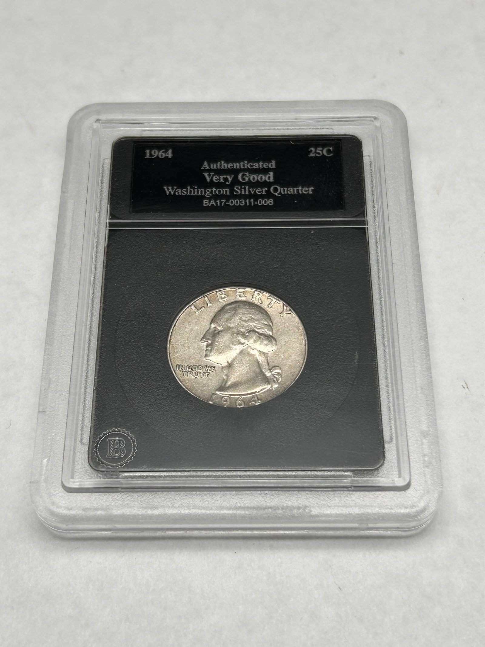1964 Washington Silver Quarter, Authenticated, Very Good, 25c Coin (1 of 4)