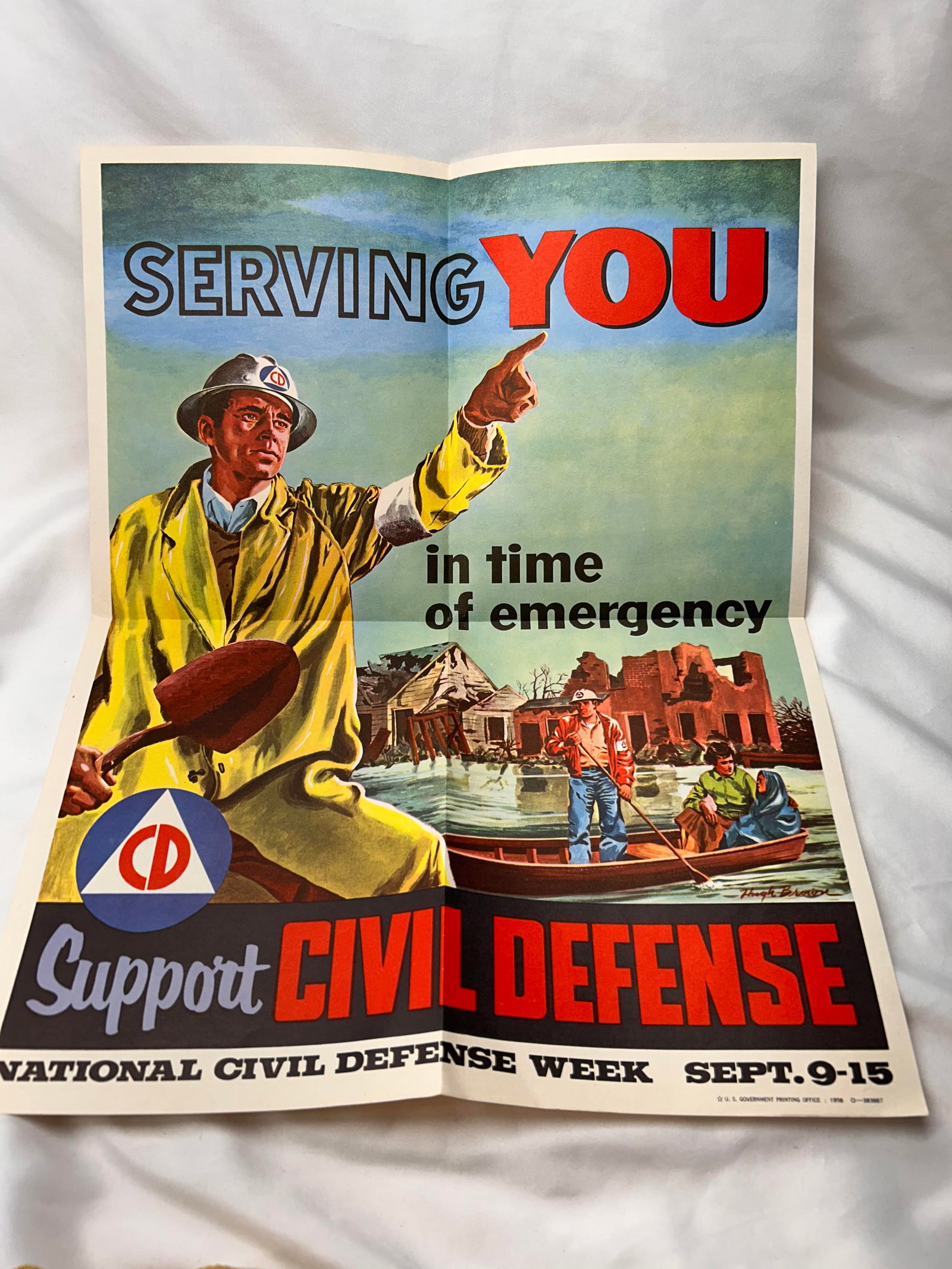 1956 US Office of Civil Defense Poster Advertising National Civil Defense Week, 16.5" x 13" Open (1 of 4)