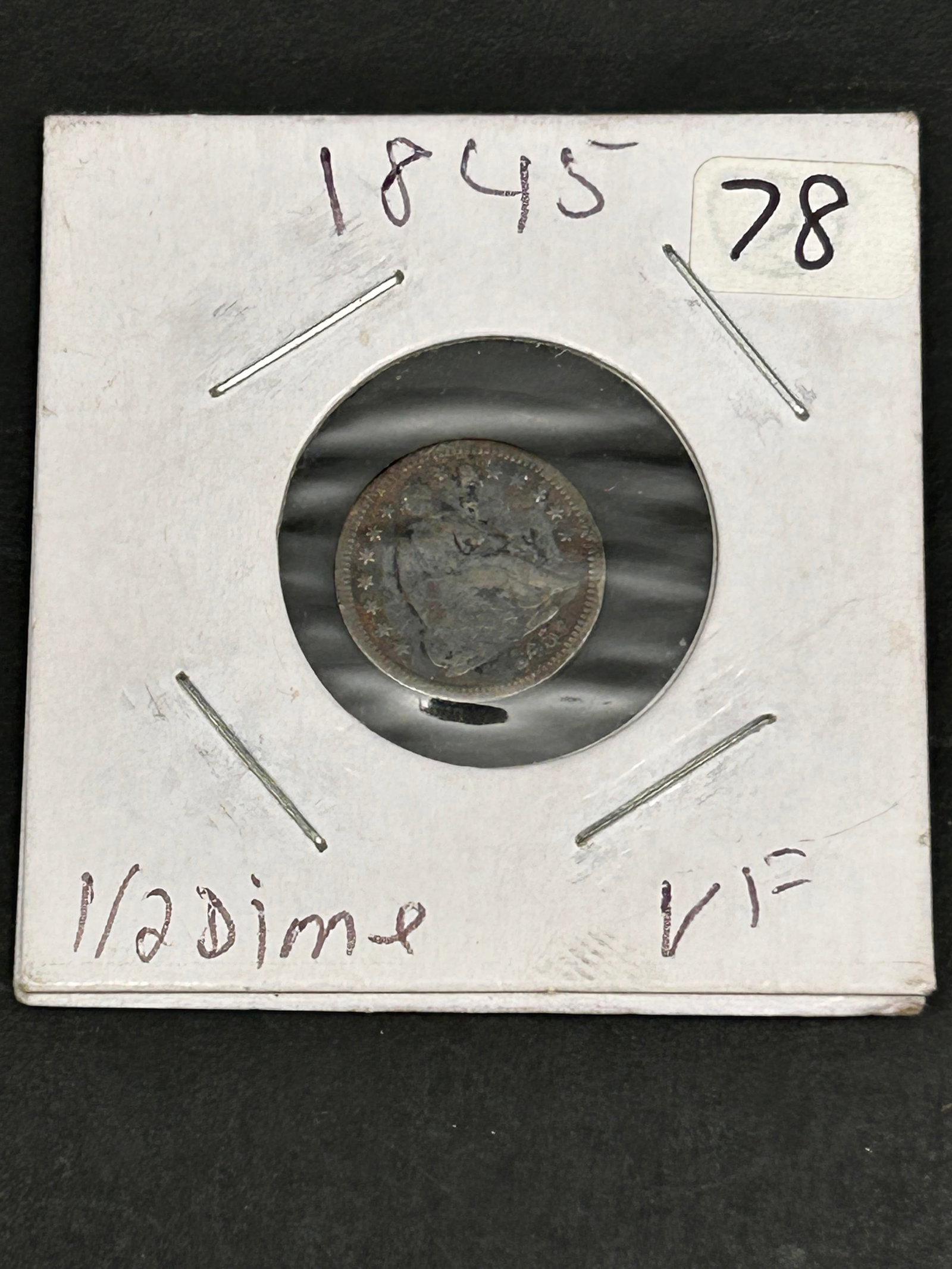 1845 Half Dime, H10C, Liberty Seaded Half Dime, Silver, Worn: Bidding on this item will be indication that the Bidder acknowledges that they have read and agreed to the Terms and Conditions posted to this Auction