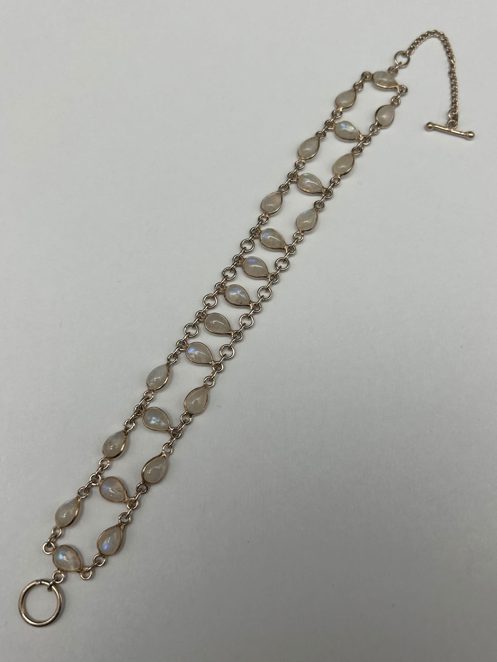 Beautiful Moonstone Teardrop Link Sterling Silver Bracelet, 9" with Toggle Clasp, Unmarked, Tested (1 of 6)