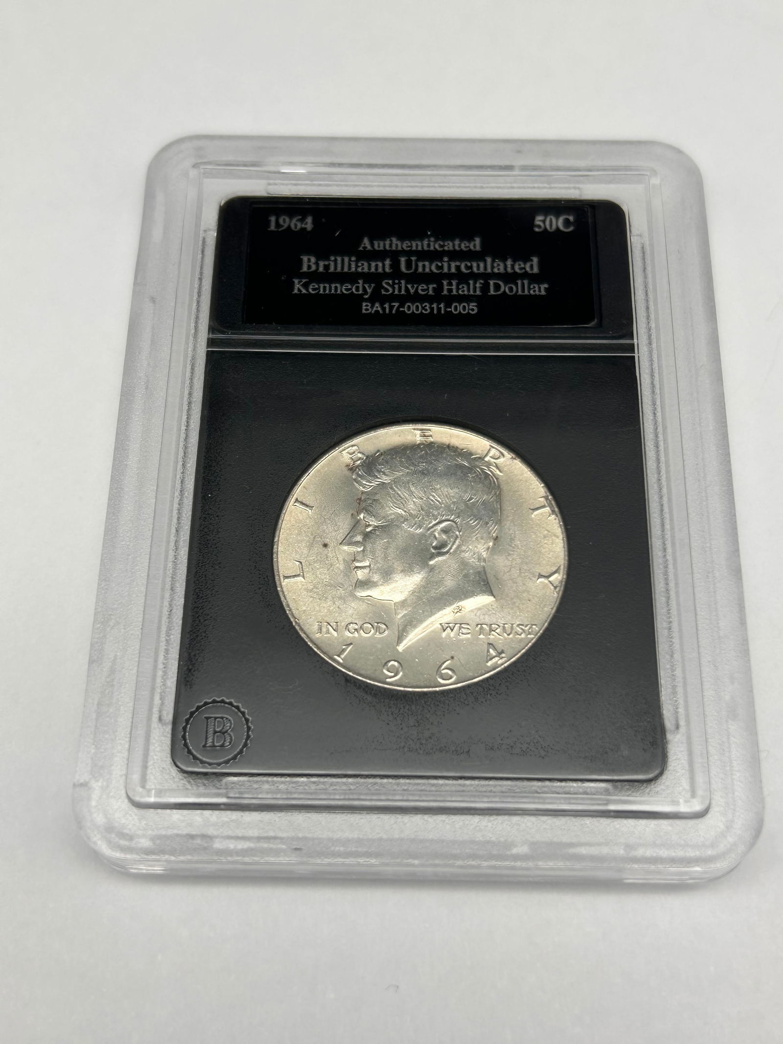 1964 50C Authenticated Brilliant Uncirculated Kennedy Silver Half Dollar (1 of 3)