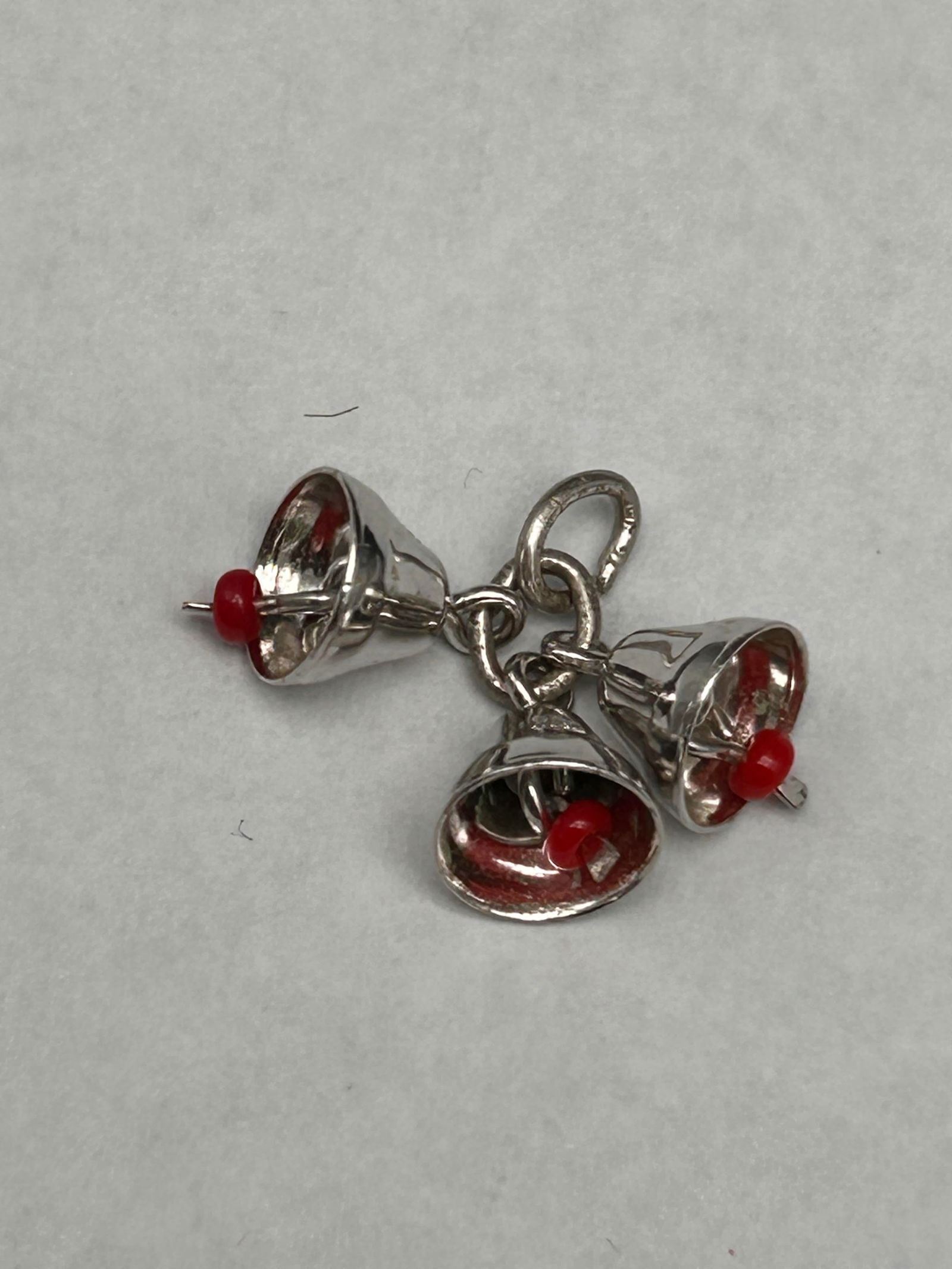 Three Silver Bells with Red Beaded Clappers, Pendant / Charm, Marked 925, 1" (1 of 3)