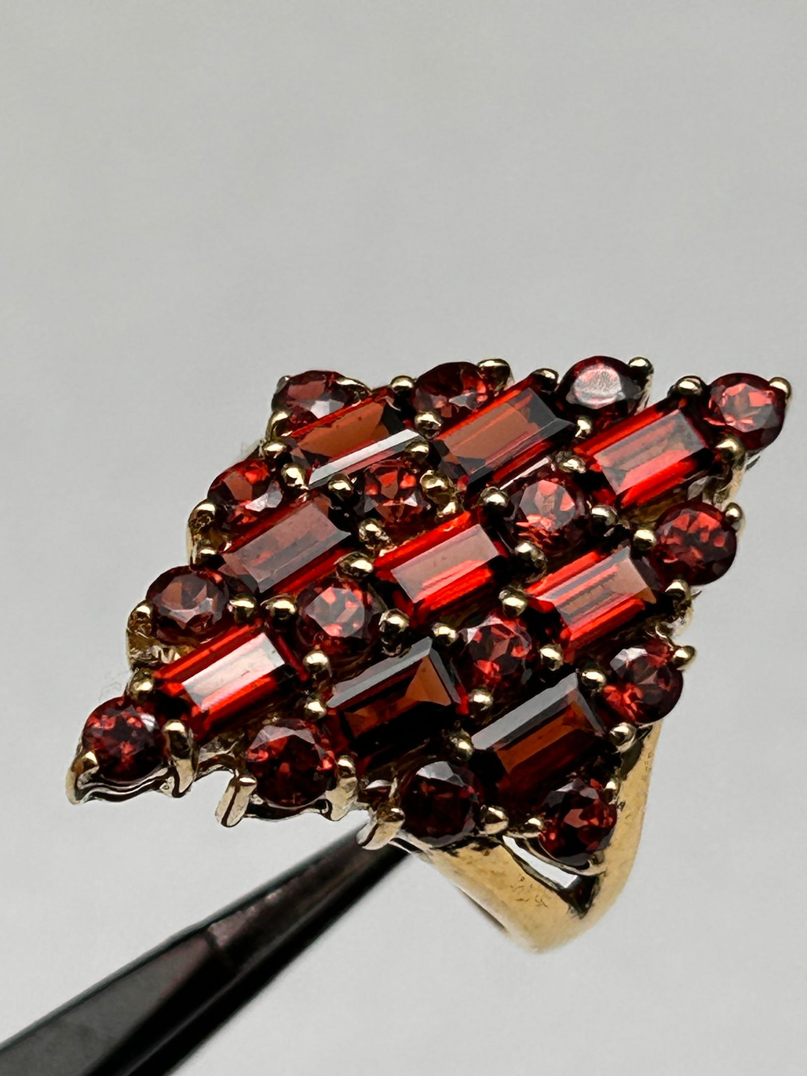 Garnet Cluster Cocktail Ring, Gold Plated Sterling Silver, Marked 925, Size 8.5 (1 of 5)