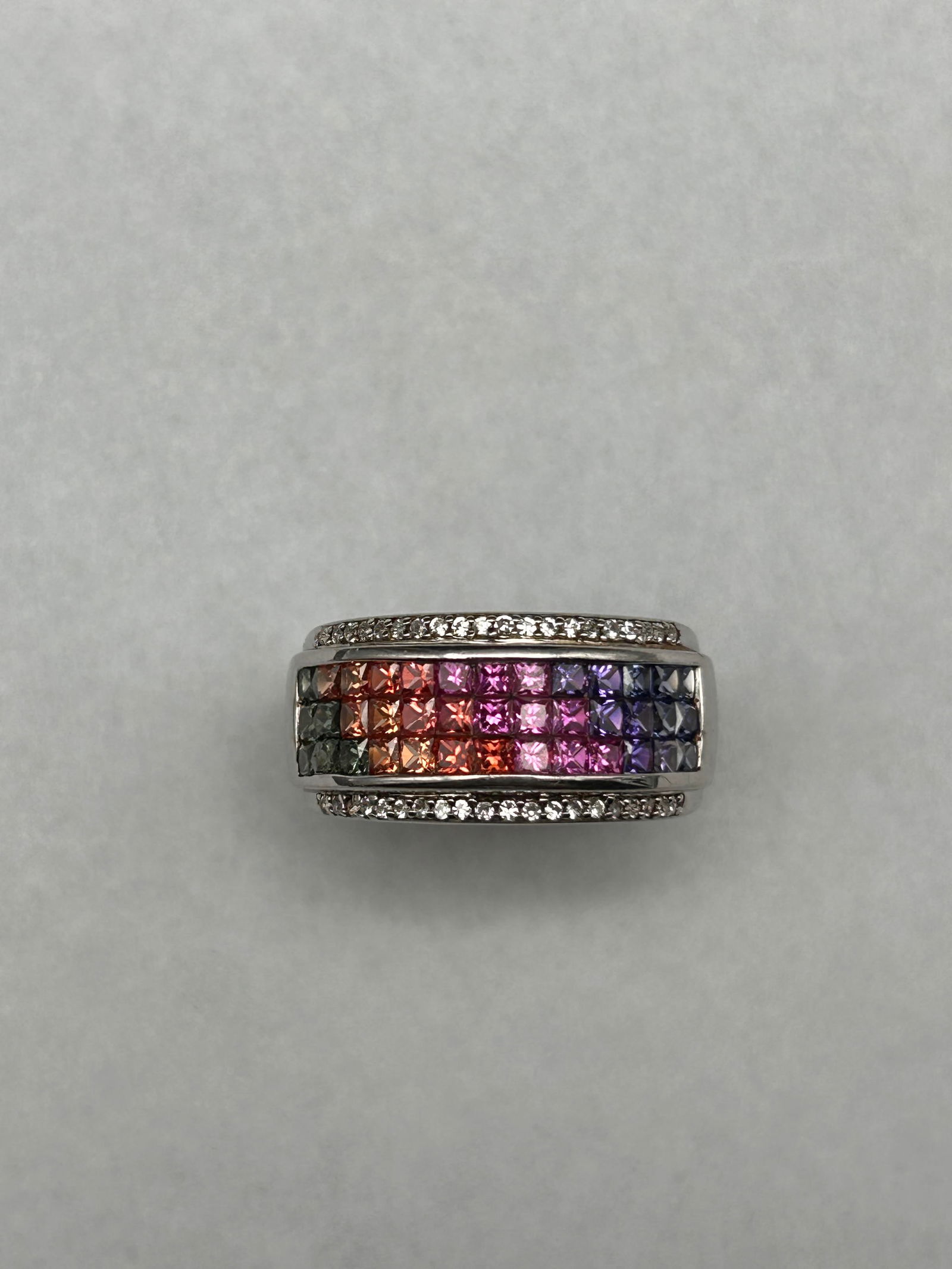 Multicolor Princess Cut Gemstone Sterling Silver Ring, Marked JH925, Size 8.5 (1 of 7)