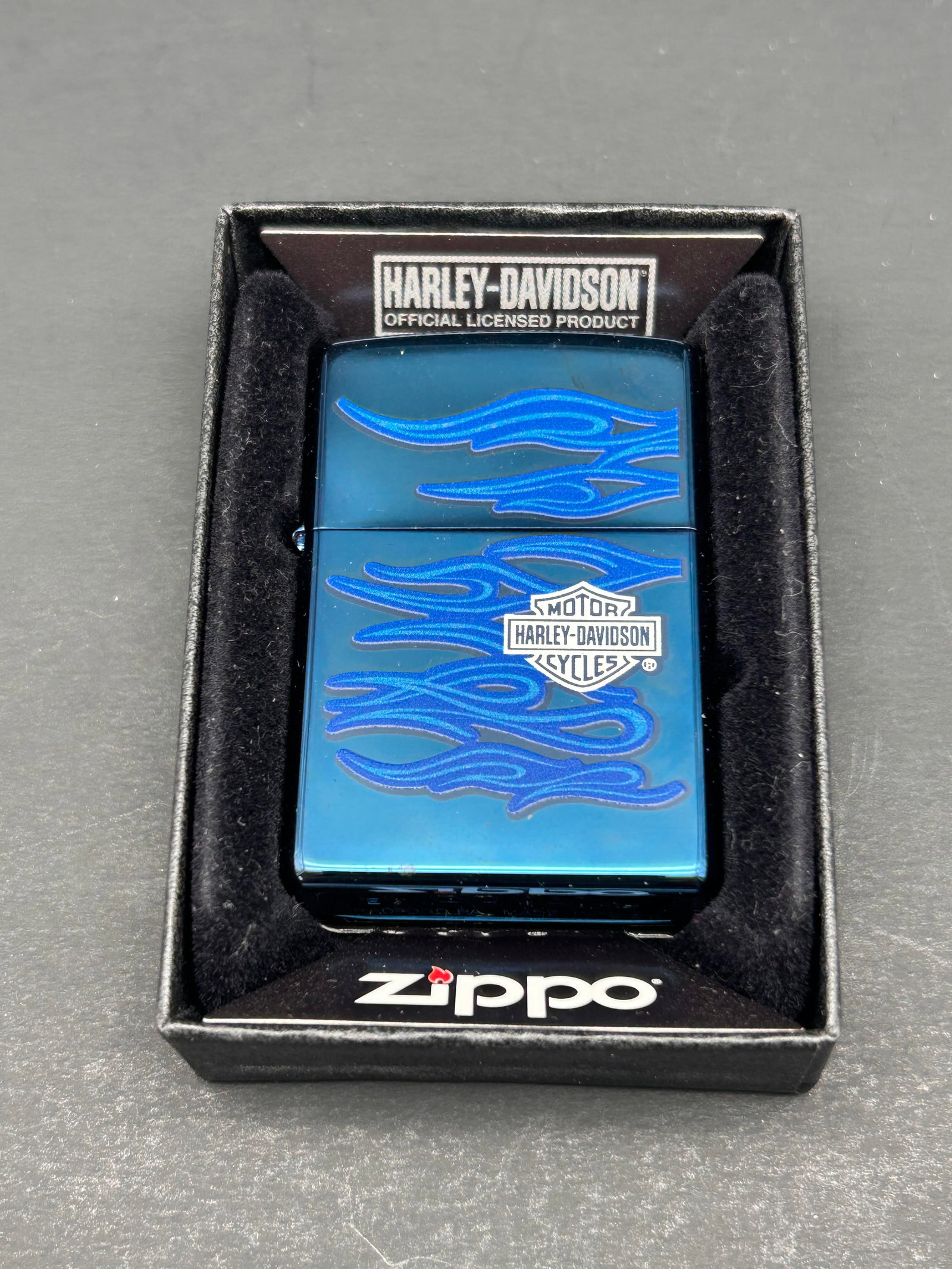 Zippo Harley-Davidson Sapphire Ghost Pocket Lighter, Windproof, Model 20711, Original Box (1 of 5)