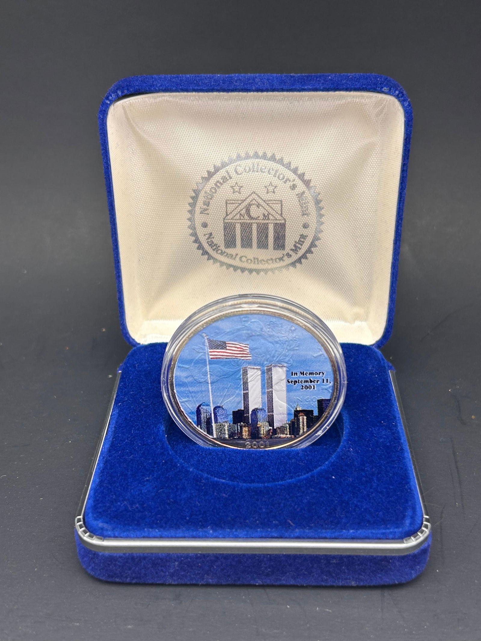 1 oz Fine Silver - ONE DOLLAR - September 11, 2001 Twin Towers Full Color Silver Dollar Coin in Case (1 of 5)