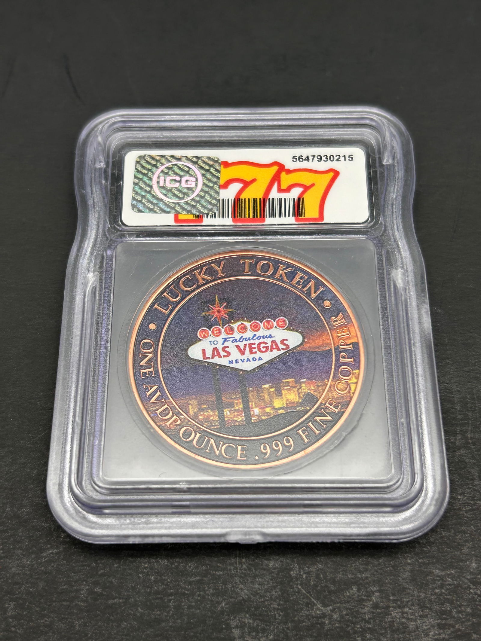 Jackpot, Las Vegas, One AVDP Ounce .999 Fine Copper Round, Colored Lucky Token, ICG - MS70 (1 of 4)