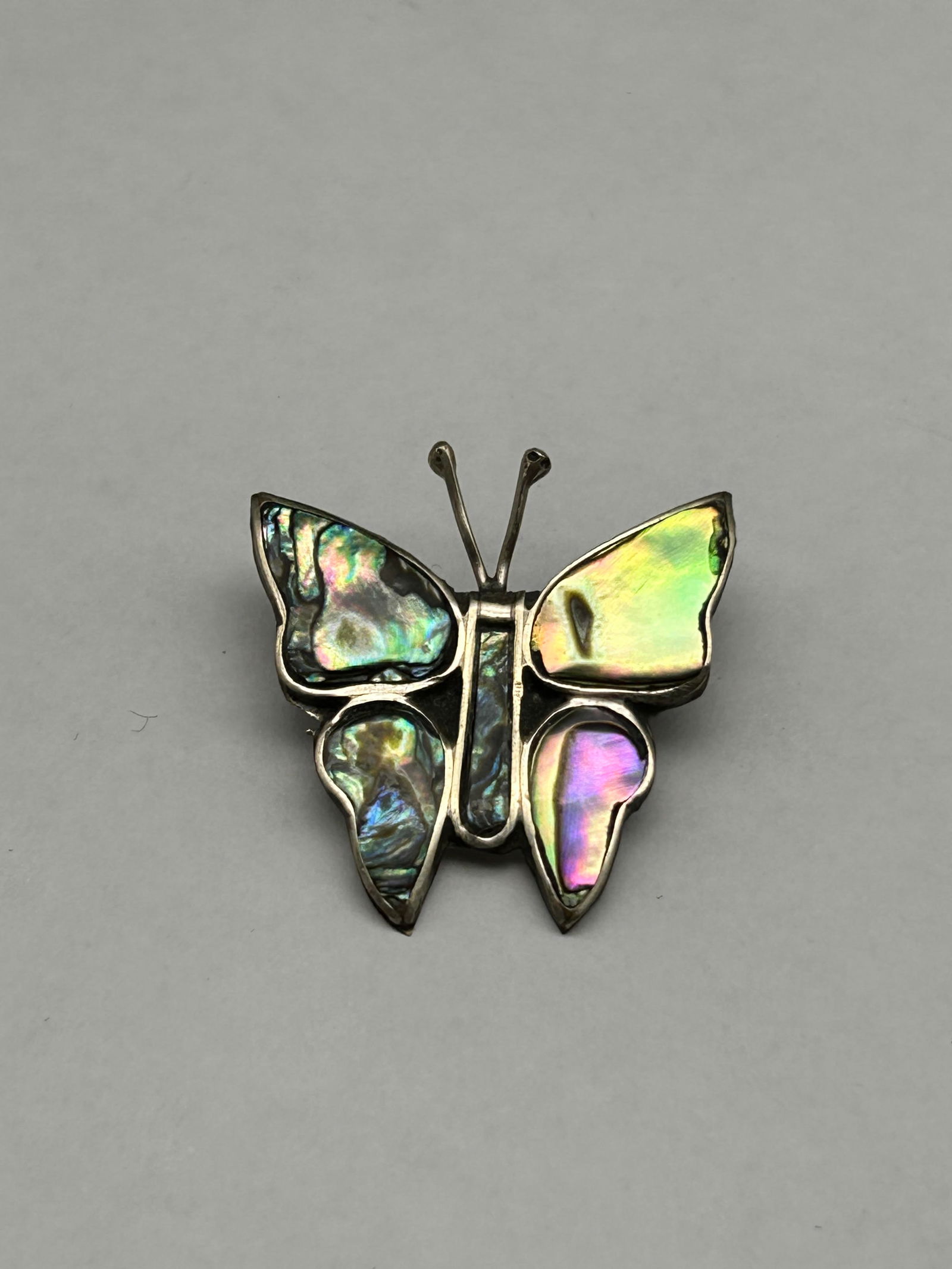 Mexico Alpaca Silver Abalone Shell Butterfly Pin Brooch, 1" (1 of 3)