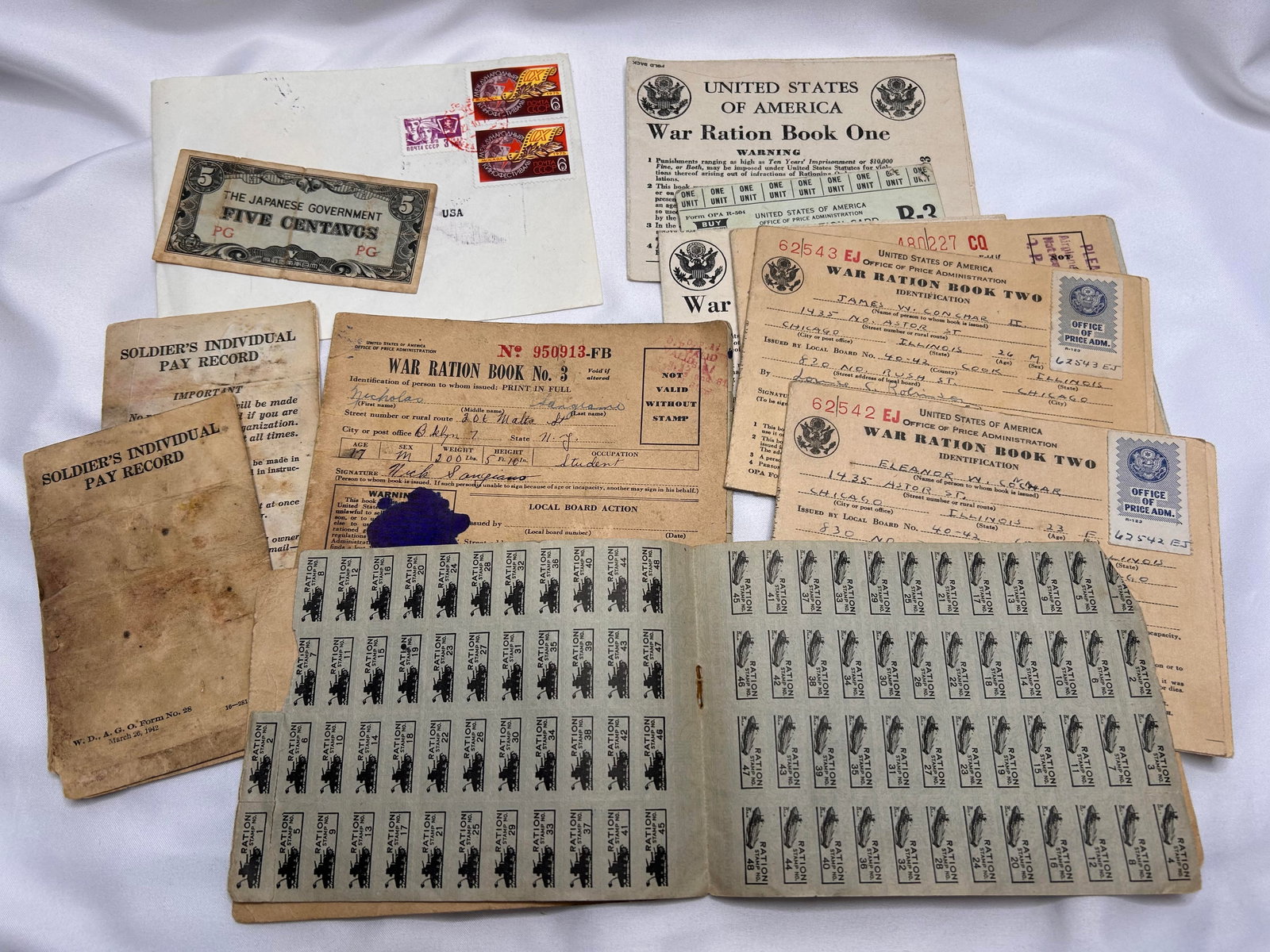 War Ephemera / Memorabilia- War Ration Books, Soldier's Individual Pay Record, Mail (1 of 3)