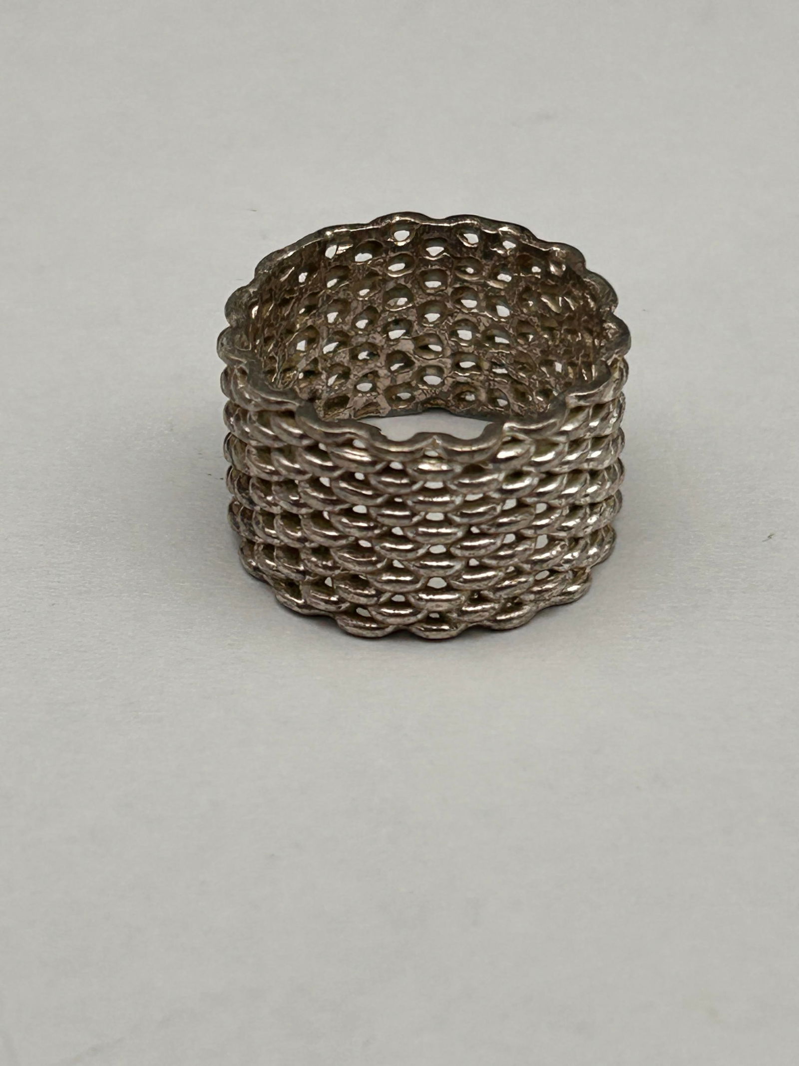 Sterling Silver Basket-Weave Wide Band Ring, 1/2" Width, Marked FAS 925, Size 7 (1 of 4)