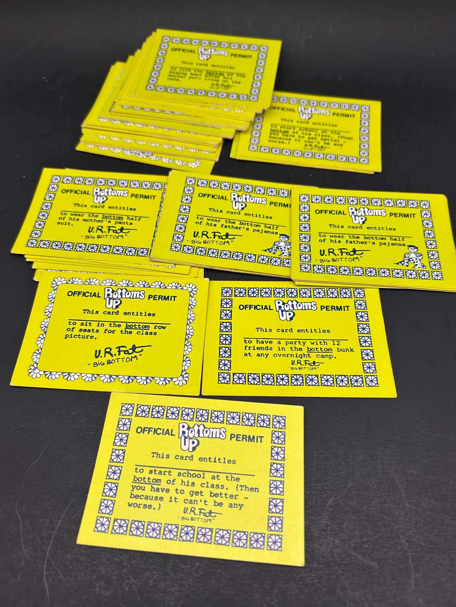 Rare Collection of Vintage Official Bottoms Up Permit U.R.FAT Big Bottom Cards, Some Wear on Edges: Bidding on this item will be indication that the Bidder acknowledges that they have read and agreed to the Terms and Conditions posted to this Auction