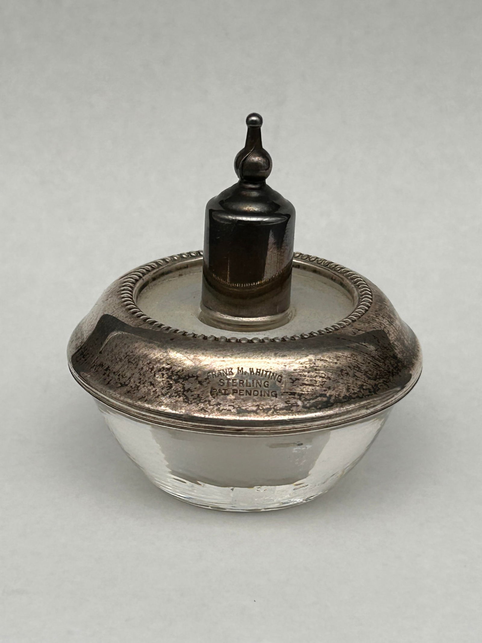 Vintage Sterling Silver and Glass - Frank M. Whiting Tabletop HyGlo Cigarette Lighter, 2.5" tall (1 of 5)