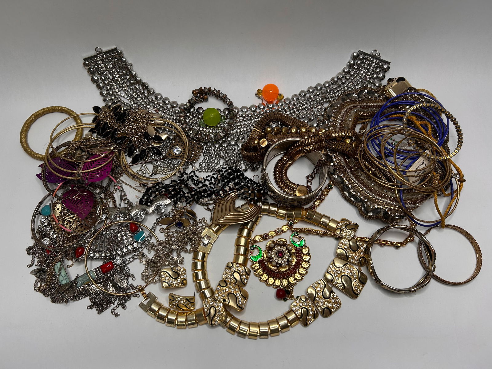 Nearly 3 Pounds of Fashion Jewerly, 3" hoops, Chunky Bracelets, Bib Statement Necklaces (1 of 4)