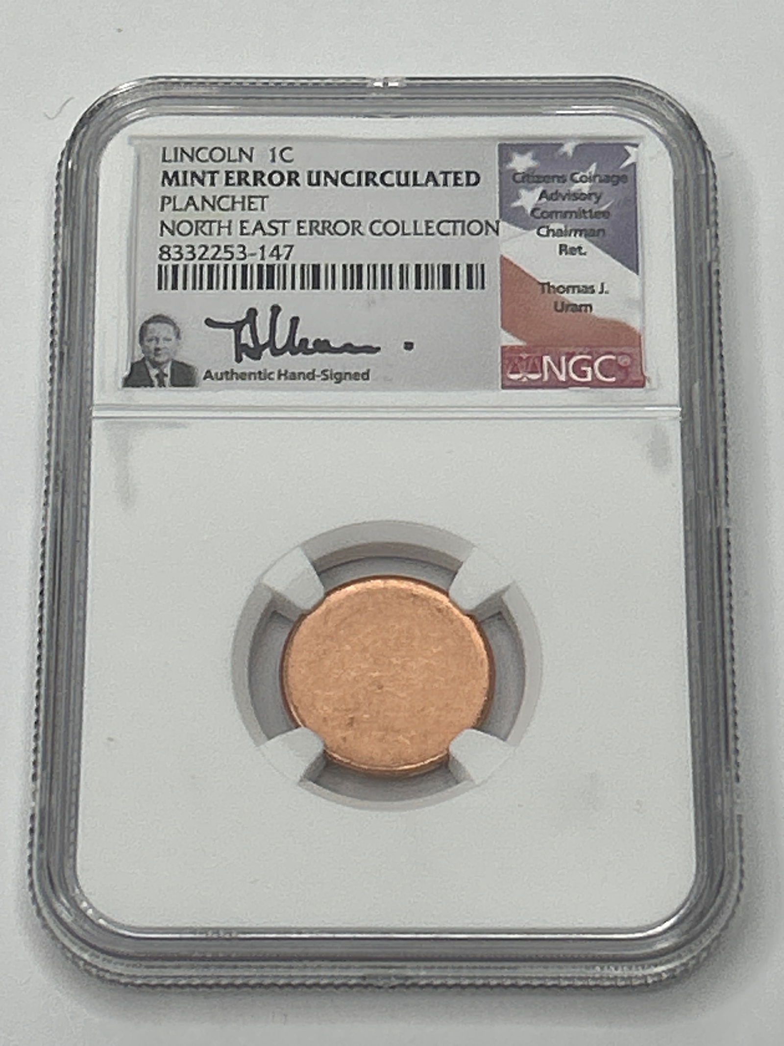 MINT ERROR UNCIRCULATED Coin, 1c, Lincoln Penny, Planchet, NGC, North East Error Collection (1 of 4)