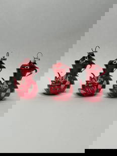 Three Delicate 1964 Hand Blown and Painted Red Glass Teapot Ornaments, Each 3": Bidding on this item will be indication that the Bidder acknowledges that they have read and agreed to the Terms and Conditions posted to this Auction