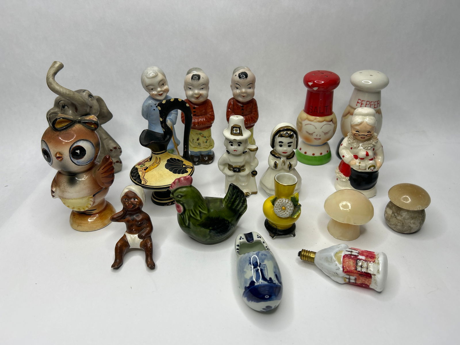 Kitchen Shelf Collection of Assorted Salt & Pepper Shakers, Figurines and Souvenir Miniatures (1 of 6)