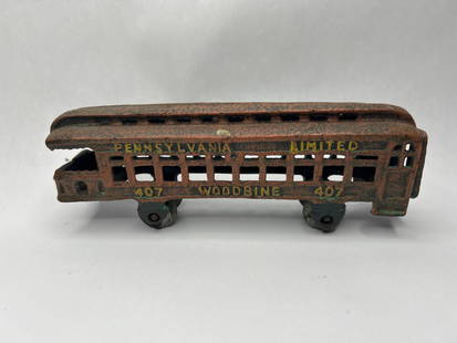 Cast Iron Passenger Train Car, Pennsylvania Limited Railroad 407 Woodbine, 8.5": Bidding on this item will be indication that the Bidder acknowledges that they have read and agreed to the Terms and Conditions posted to this Auction