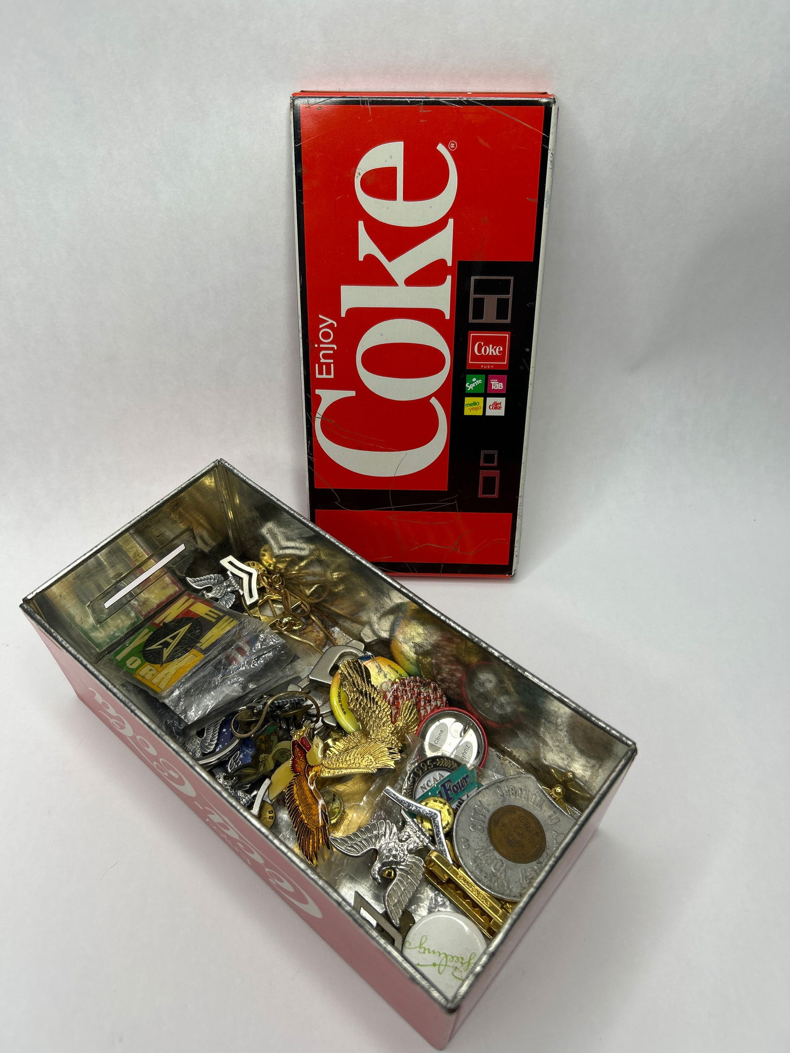 Vintage Coca-Cola Mini Vending Machine, Coin Bank Handkerchief Tin, Pins, Trinkets & More Inside (1 of 4)