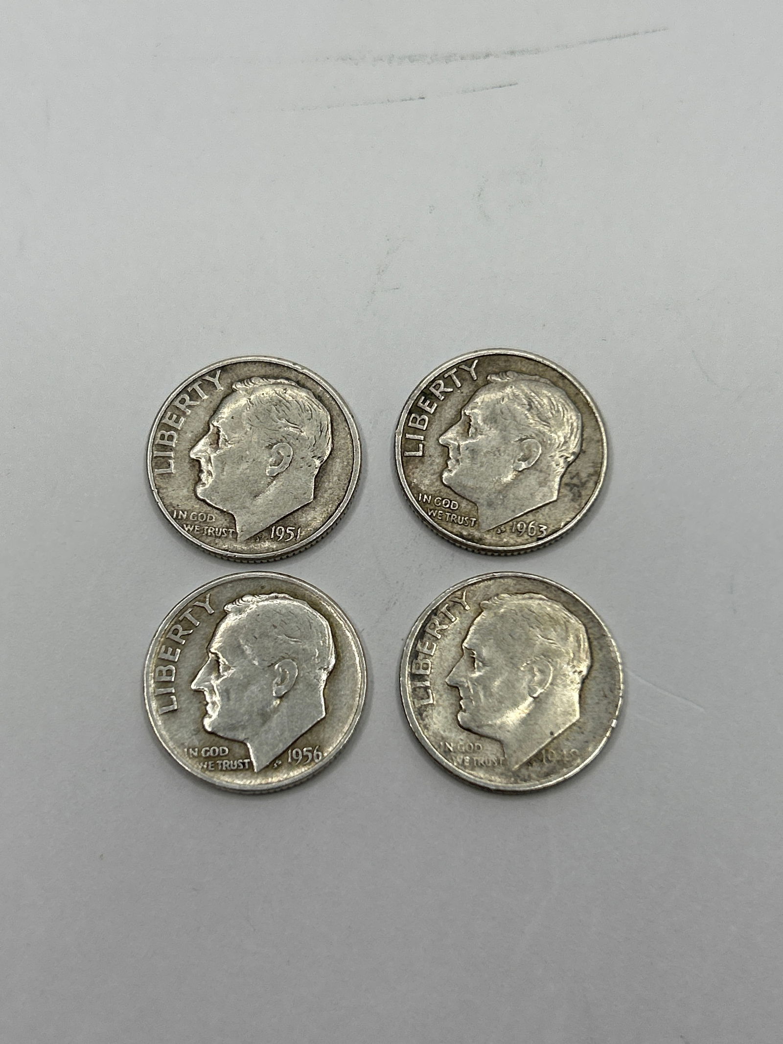 1948-1963 Lot of (4) Four Silver Dimes, 10c Coins, US Currency: Bidding on this item will be indication that the Bidder acknowledges that they have read and agreed to the Terms and Conditions posted to this Auction