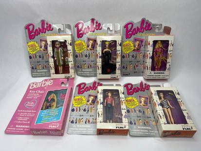 1995 BARBIE Keychain Collection of Six (6) - Moveable Arms, Legs, Head, Accessories, Unopened: Packages show wear from storage and age Bidding on this item will be indication that the Bidder acknowledges that they have read and agreed to the Terms and Conditions posted to this Auction