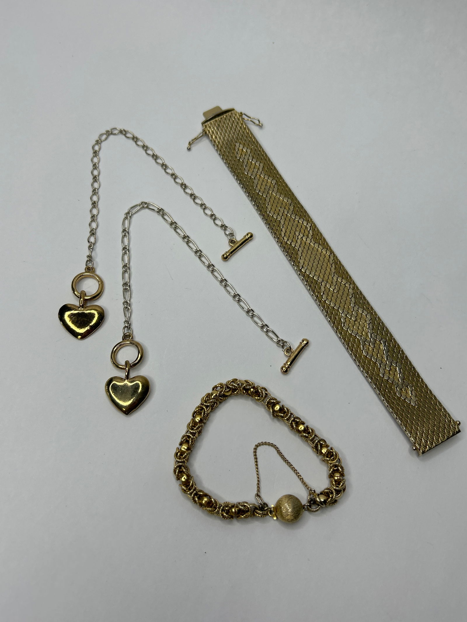 Toggle Clasp Bracelets with Heart Charms and other Gold Toned Vintage Fashion Bracelets, Approx. 7" (1 of 5)