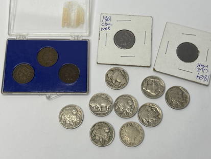 Indian Head Pennies, Buffalo Nickels, Old Coin Collection: **Bidding on this lot is acceptance of Terms & Conditions found in the Auction Details section at the top of our Auction. Bidder agrees all questions should be submitted prior to placing a bid.**