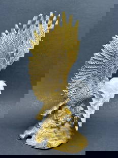 Eagle Figurine, Gold Toned Brass Statue, Altered with Bird Skull, Some Chips and Scuffs Noted: **Bidding on this lot is acceptance of Terms & Conditions found in the Auction Details section at the top of our Auction. Bidder agrees all questions should be submitted prior to placing a bid.**