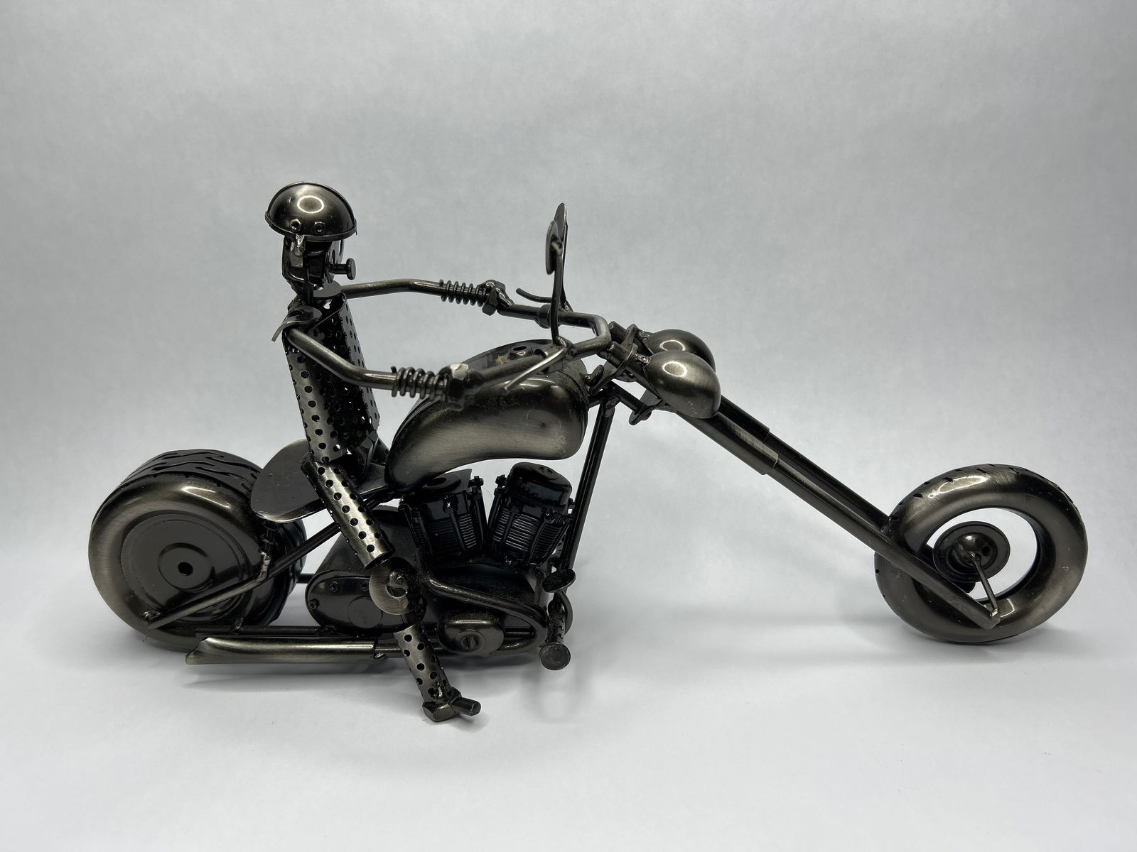 Metal Motorcycle Sculpture, Gunmetal, Welded Scrap Metal Art, Industrial Chopper Decor (1 of 4)