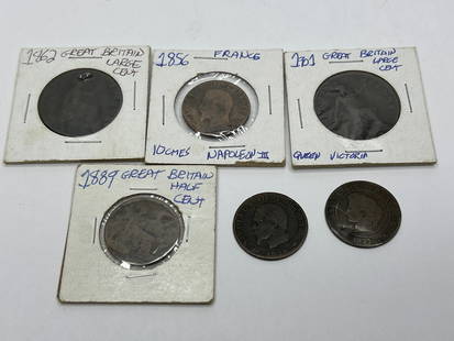 Collection of Mostly 1800s British Coins, May in Cardboard Window Sleeves: **Bidding on this lot is acceptance of Terms & Conditions found in the Auction Details section at the top of our Auction. Bidder agrees all questions should be submitted prior to placing a bid.**