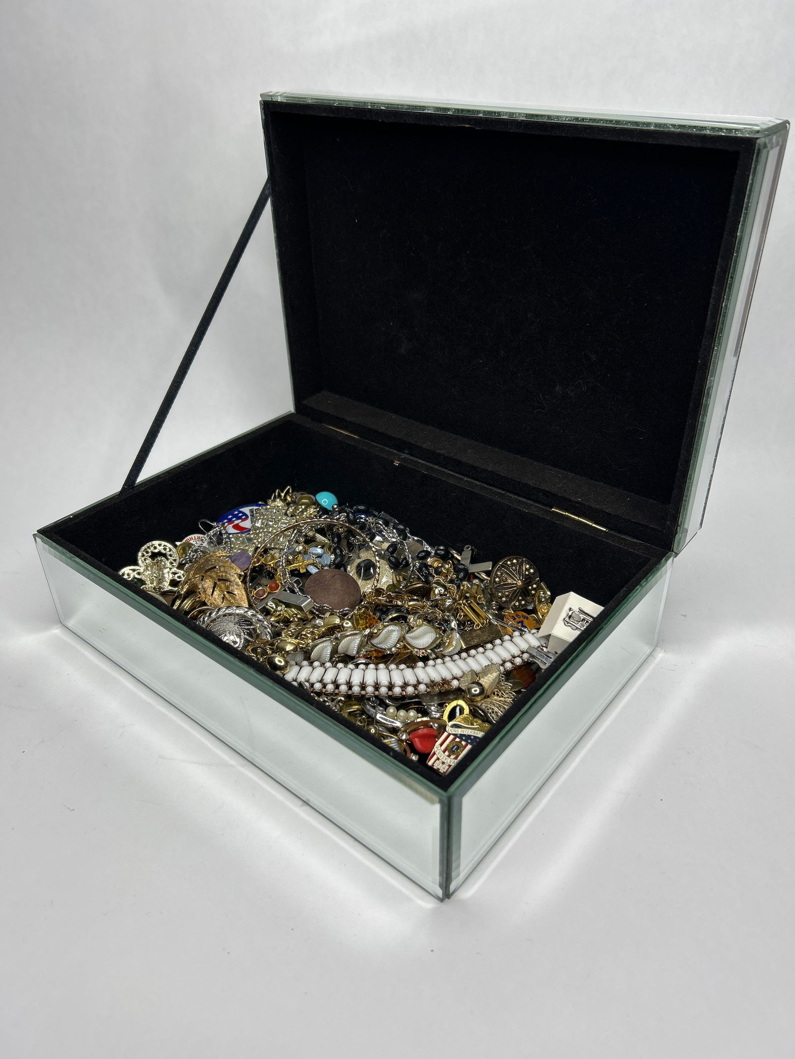 Vintage Jewelry Collection, Most Wearable, Stored in Large Mirrored Jewelry Box, Glittery Scrolling (1 of 4)
