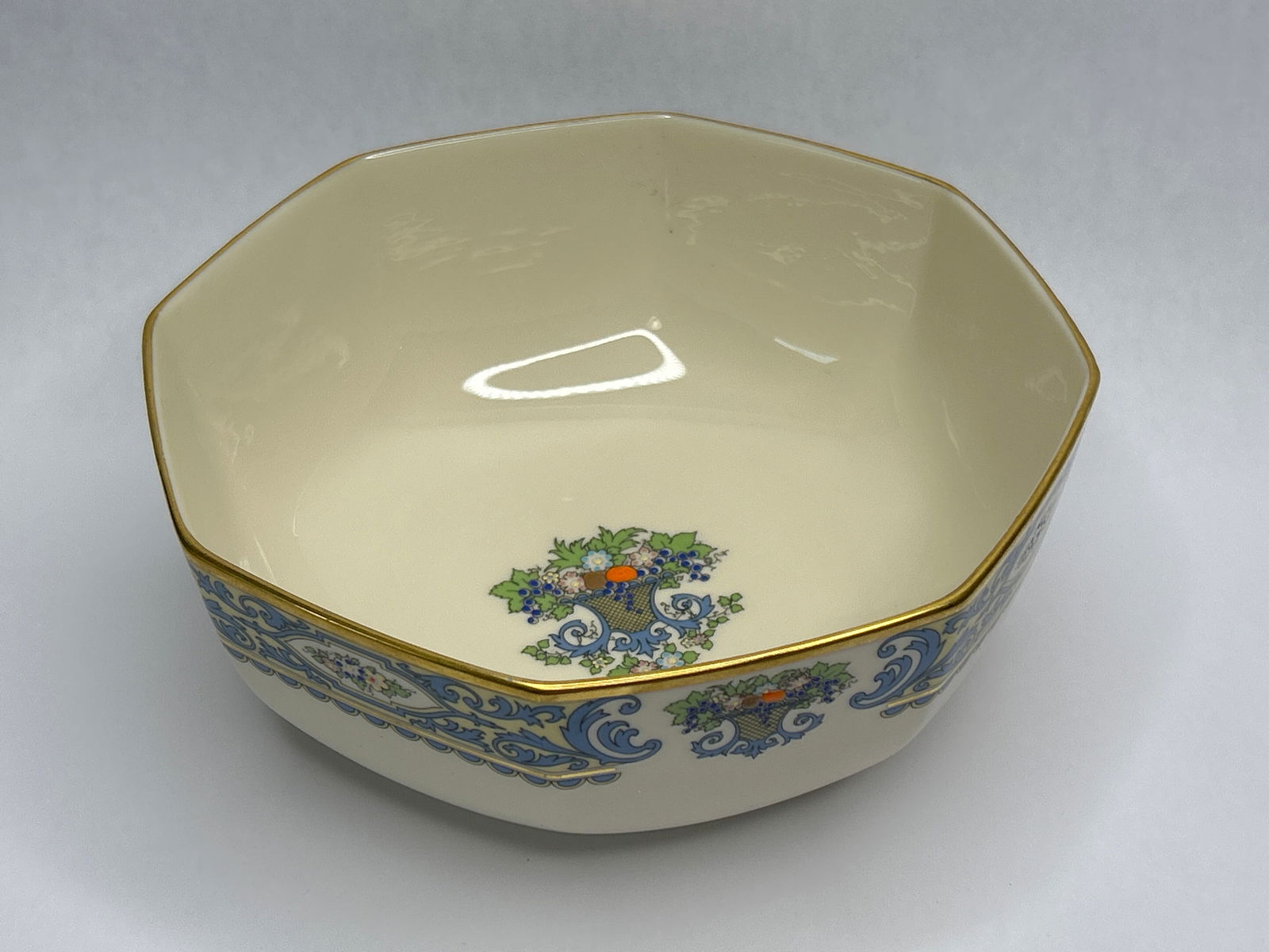 Timeless LENOX Autumn Large Octagonal Bowl, Ivory China with Gold Trim and Raised Enamel Design: **Bidding on this lot is acceptance of Terms & Conditions found in the Auction Details section at the top of our Auction. Bidder agrees all questions should be submitted prior to placing a bid.**