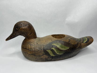 Hand Carved and Painted Wooden Duck Decoy w/Votive/Plant Holder, Quack Pot for Hall's of Kansas City: **Bidding on this lot is acceptance of Terms & Conditions found in the Auction Details section at the top of our Auction. Bidder agrees all questions should be submitted prior to placing a bid.**