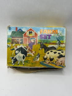 1970s FARM SET Farm Figures Toy Set, Unbreakable Plastic, in Original Box: **Bidding on this lot is acceptance of Terms & Conditions found in the Auction Details section at the top of our Auction. Bidder agrees all questions should be submitted prior to placing a bid.**