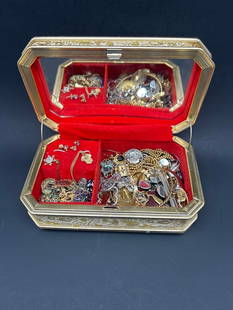 Musical Jewelry Box with Mirror and Assorted Jewelry Pieces, Plays Song: We've Only Just Begun: **Bidding on this lot is acceptance of Terms & Conditions found in the Auction Details section at the top of our Auction. Bidder agrees all questions should be submitted prior to placing a bid.**