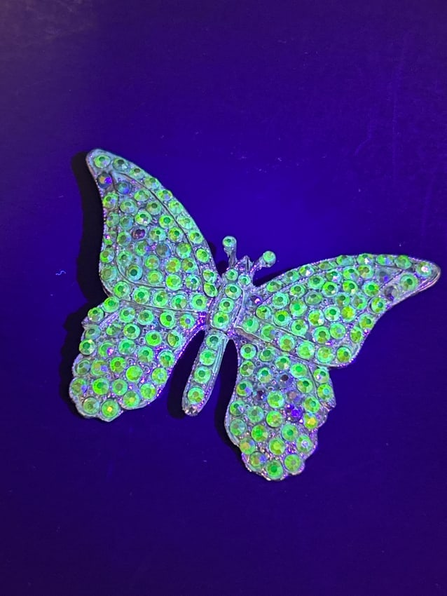 Gorgeous AB Rhinestone Butterfly Brooch by JASPER, Some Stones Glow Under UV Light (1 of 5)