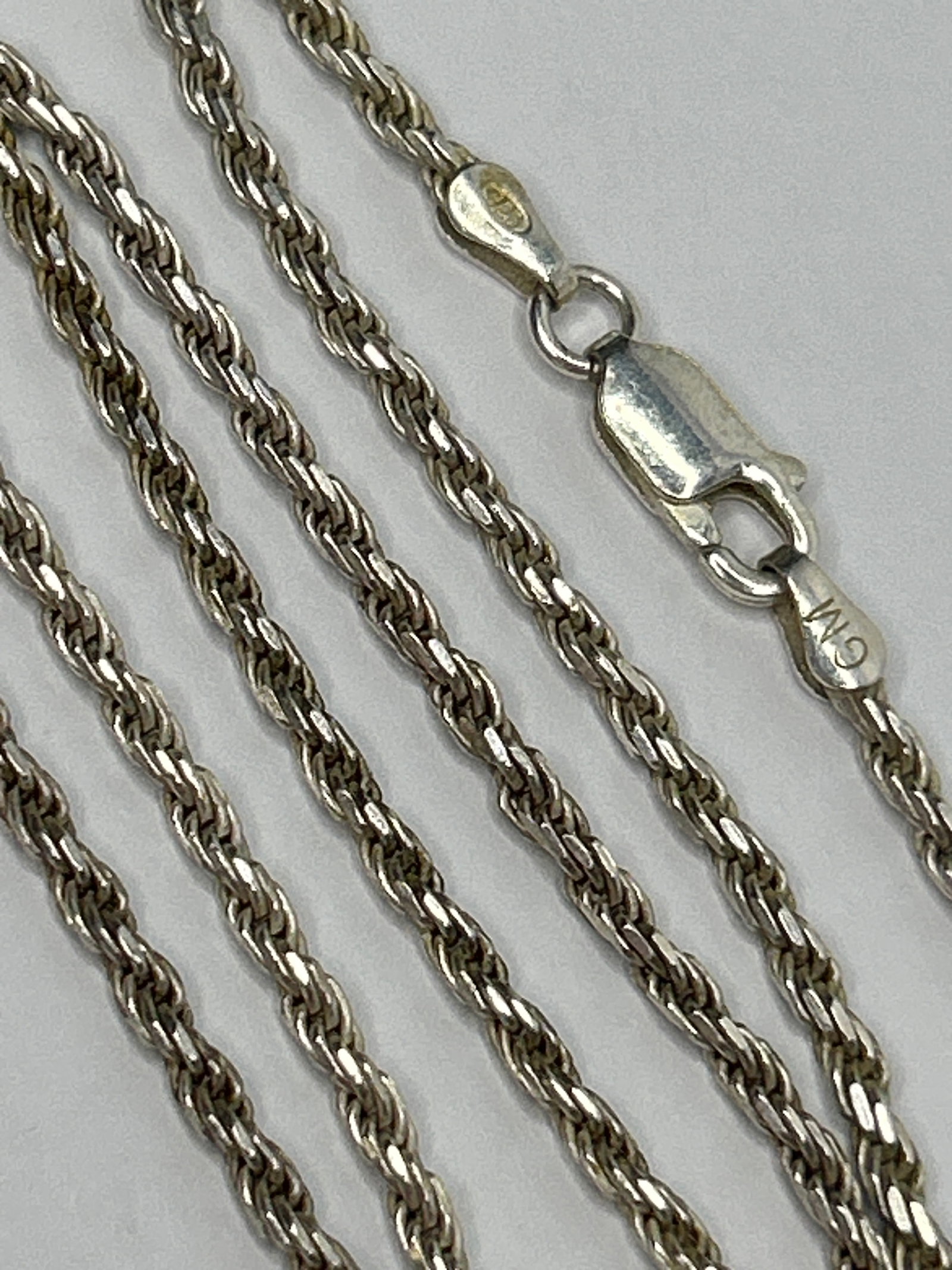 GM Sterling Silver 925 Italy Rope Chain Necklace with Lobster Claw Clasp, Marked GM 925 (1 of 3)