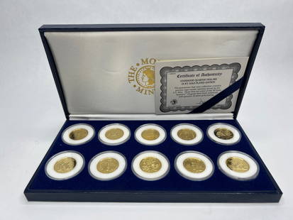 24KT Gold Plated Edition of Statehood Quarter Dollars, Genuine Legal Tender in Case with COA: **Bidding on this lot is acceptance of Terms & Conditions found in the Auction Details section at the top of our Auction. Bidder agrees all questions should be submitted prior to placing a bid.**