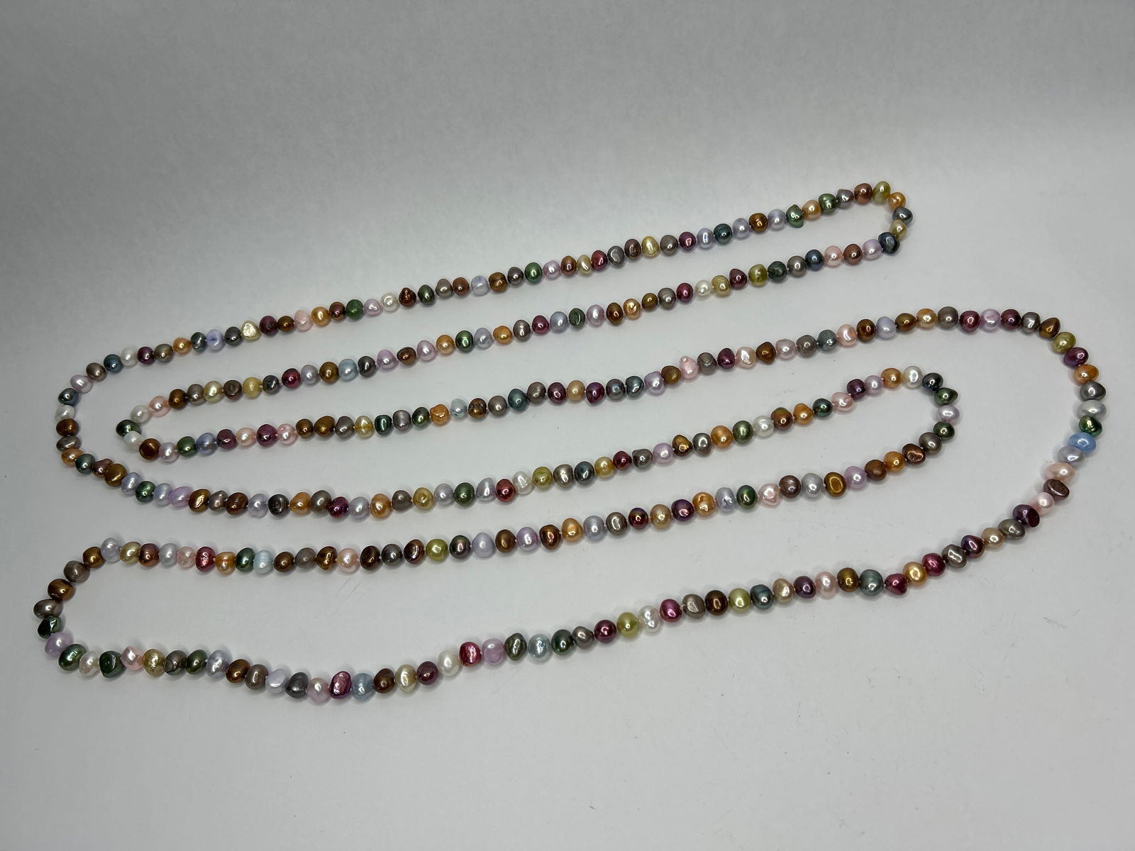 Long Multi-Colored Fresh Water Cultured Pearl Necklace, 48" Single Strand (1 of 4)