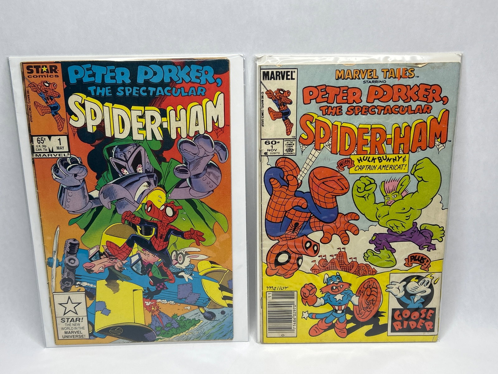 PETER PORKER, The Spectacular Spider-Ham Vintage Comics, HulkBunny, Cpt. Americat, Bagged & Boarded: Edges show light wear, pages tan, not removed for photos **Bidding on this lot is acceptance of Terms & Conditions found in the Auction Details section at the top of our Auction. Bidder agrees all que