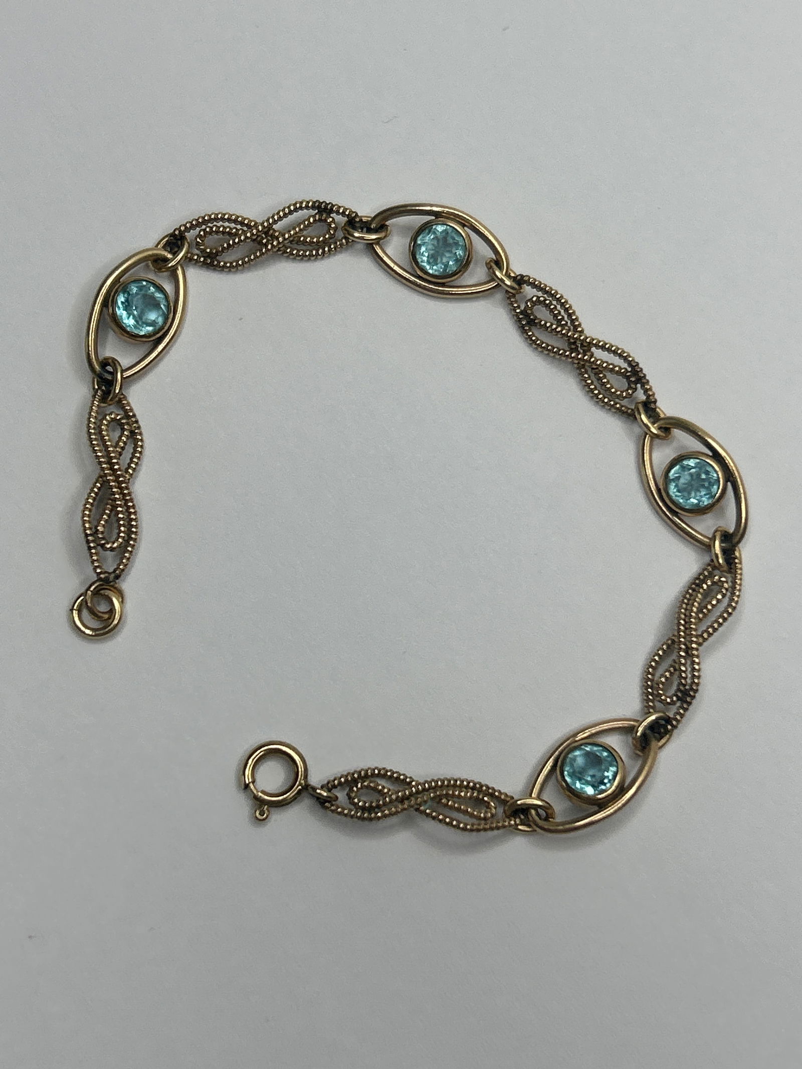 Skillfully Crafted 14KGF / 1/20 14K Gold Filled and Aquamarine Scrolling Link Bracelet (1 of 5)