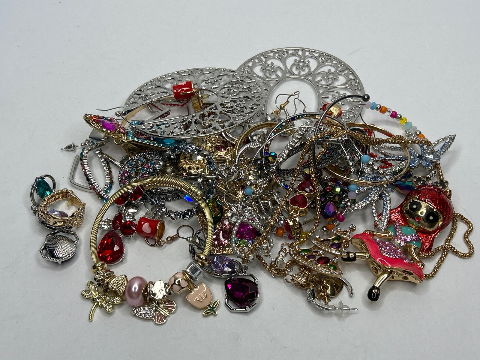 Fashion Jewelry Lot - Earrings, Necklaces, Bracelets, Enamel, Rhinestones, Wearable Pretty Pieces (1 of 4)