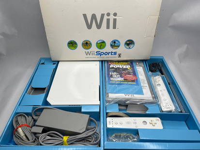 Nintendo Wii Game System in Box, Includes All Cords and Items Shown, Wii Sports: Not tested **Bidding on this lot is acceptance of Terms & Conditions found in the Auction Details section at the top of our Auction. Bidder agrees all questions should be submitted prior to placing a
