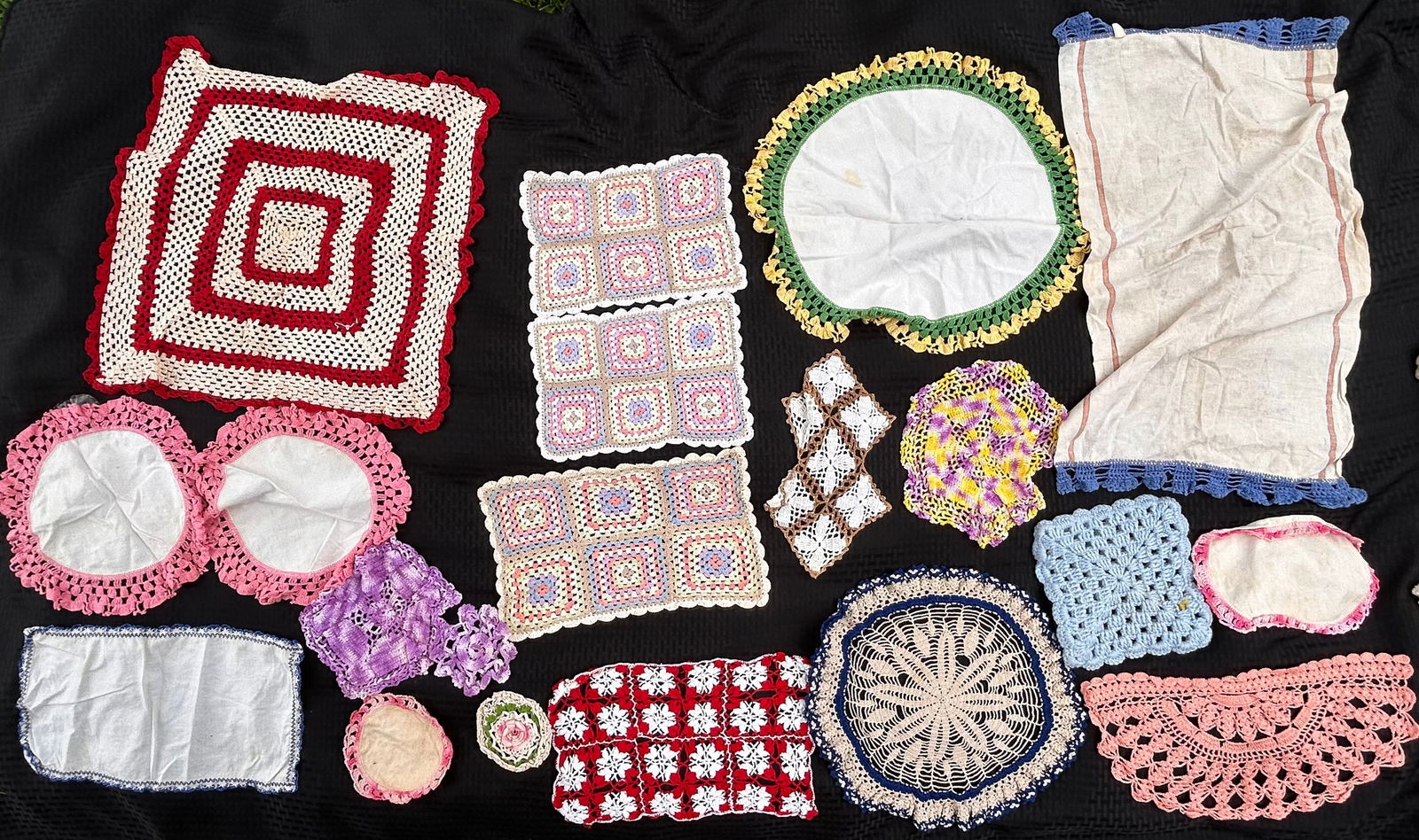 Beautiful Colorful Lot of Crochetted & Embroidered Vintage Doilies, Assorted Shapes and Sizes (1 of 4)