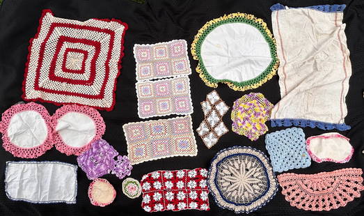 Beautiful Colorful Lot of Crochetted & Embroidered Vintage Doilies, Assorted Shapes and Sizes: Longest 32", cleaning responsibility of buyer, dims are for box **Bidding on this lot is acceptance of Terms & Conditions found in the Auction Details section at the top of our Auction. Bidder agrees