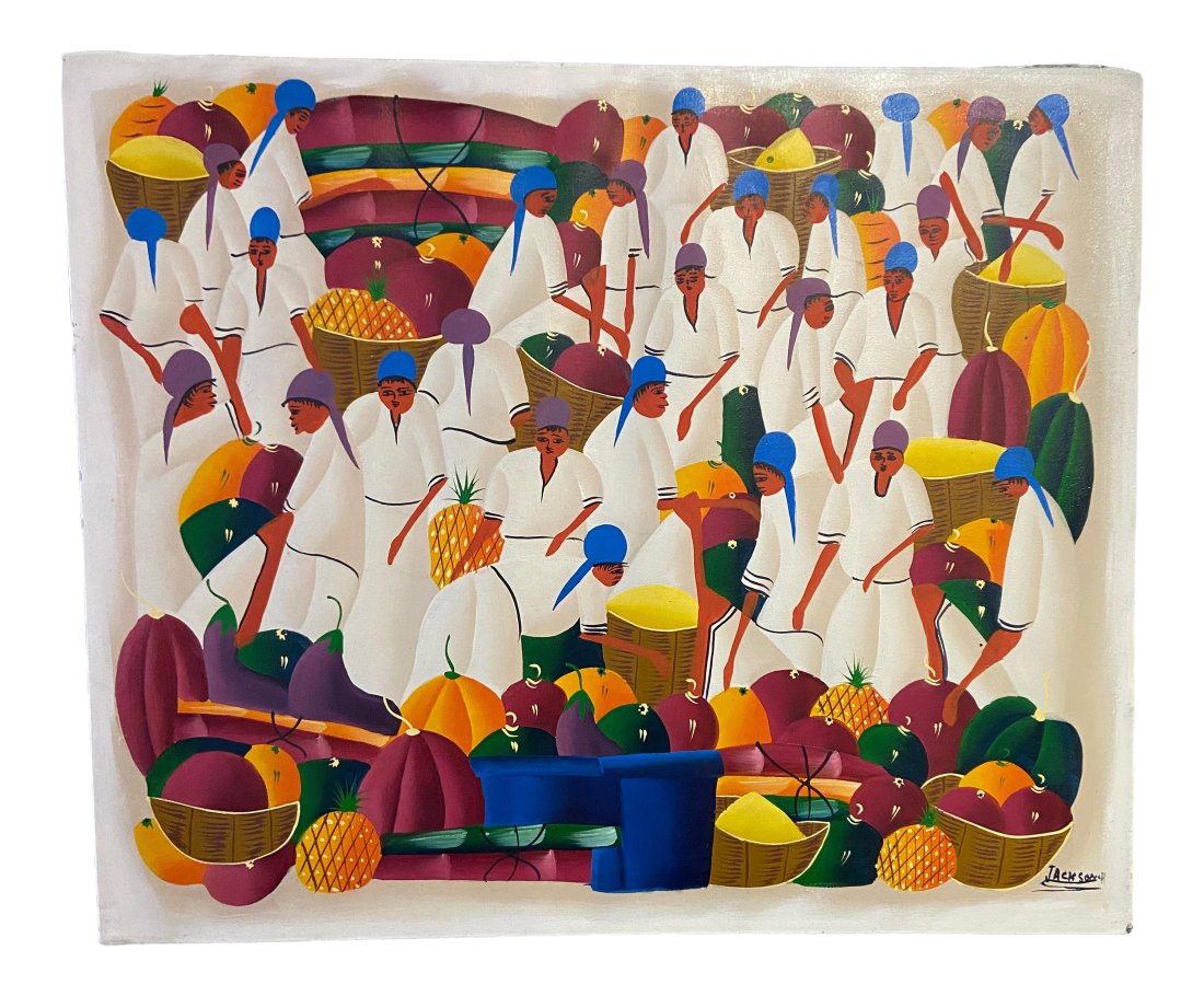 1970's Haitian Naive Painting Oil on Canvas 20" In. High x 24" In. Wide (1 of 5)