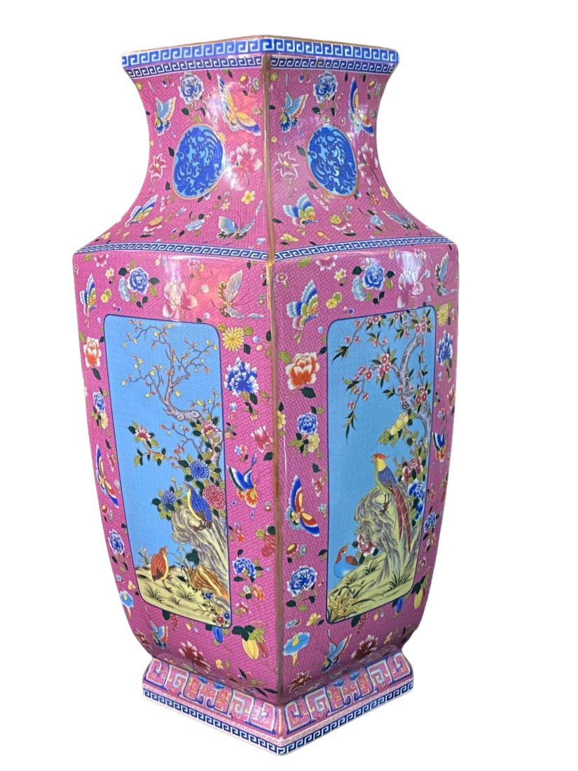 Chinoiserie Porcelain Famille Rose  Style Vase 19" In. High (1 of 11)