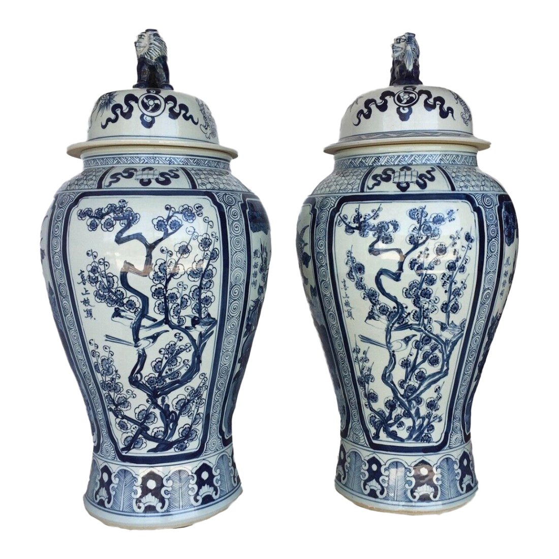 Mansion Size Chinese Blue & White Ginger Jars  Set of Two (2) - 35.5"In. High (1 of 6)